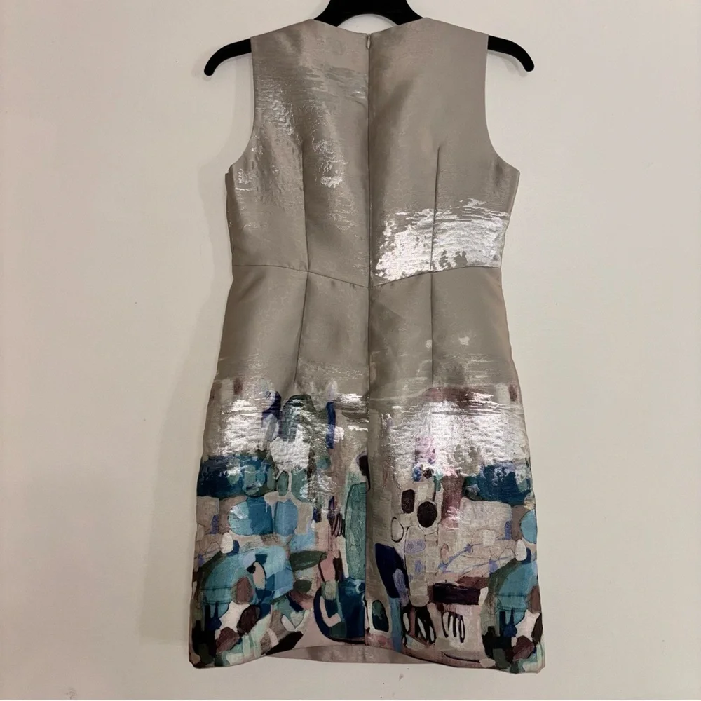 Doncaster One-of-a-kind Shimmering Golden Metallic and Blue Midi Dress Size 8P - Picture 6 of 10